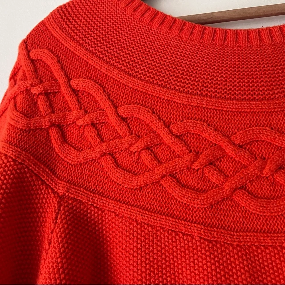 J. Crew Women's Cable Knit Sweater Sz XL Cotton Cashmere Blend in Dark persimmon